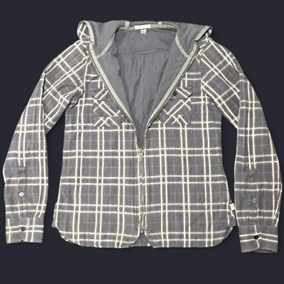 Horny Toad Tops - Horny Toad Grey and White with pink accents Plaid Zip Hoodie Size Medium